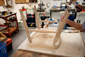Assembling the Windsor chair legs